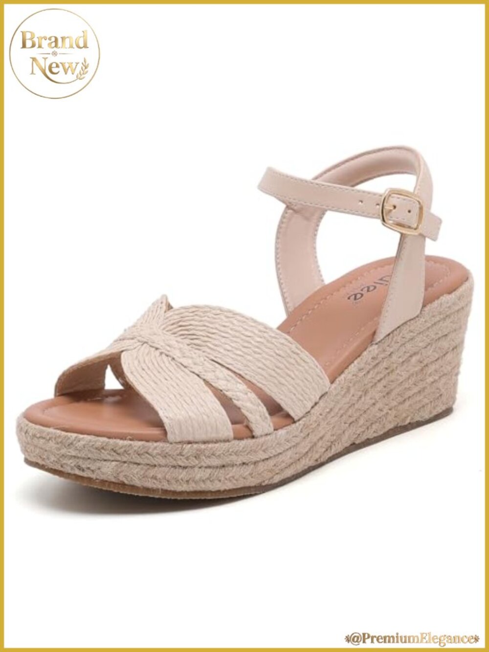 Womens Wide Width Wedge Sandals Faux Leather Ankle Strap 3 Inch Heel